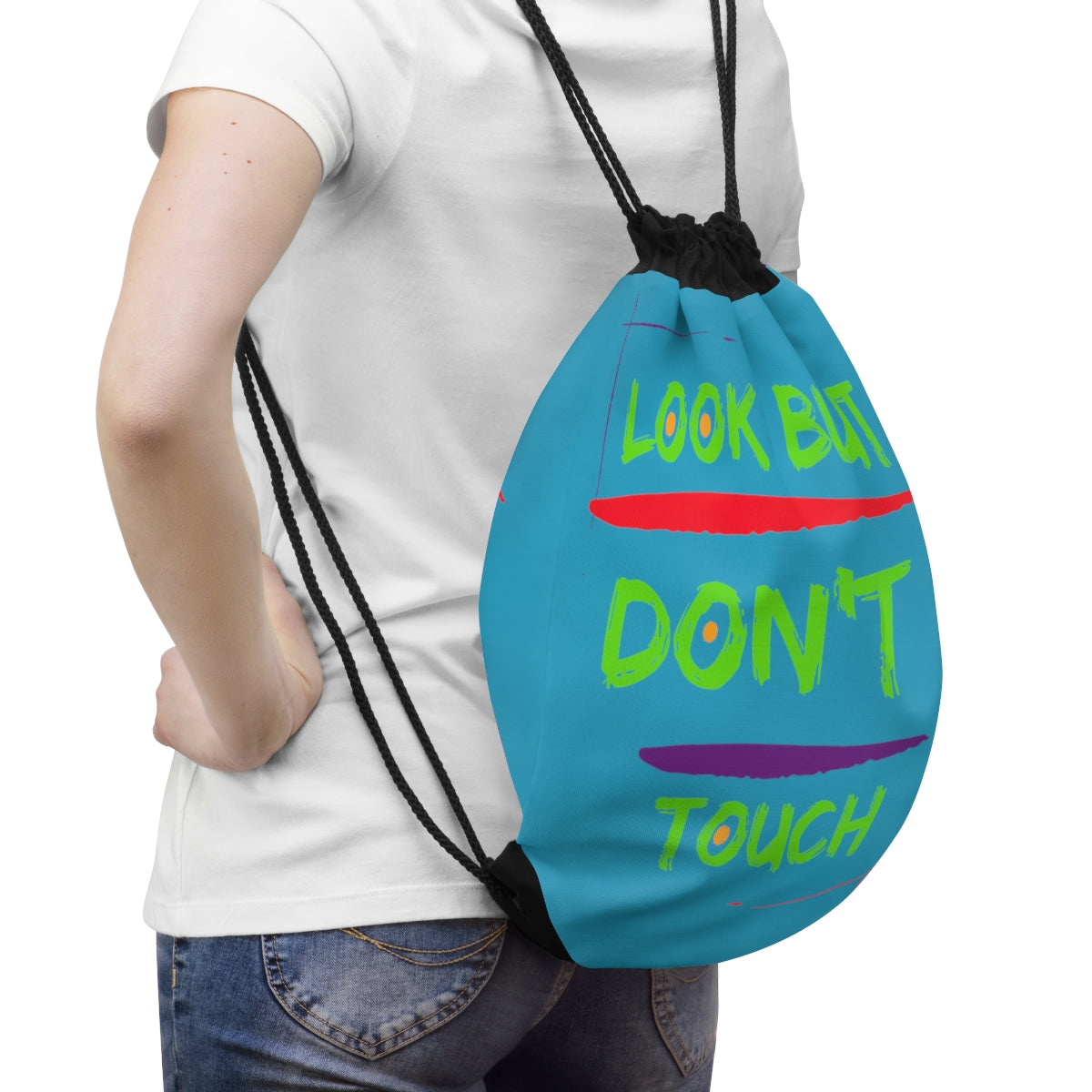 Drawstring Bag ( Look But Don't Touch  Turquoise )