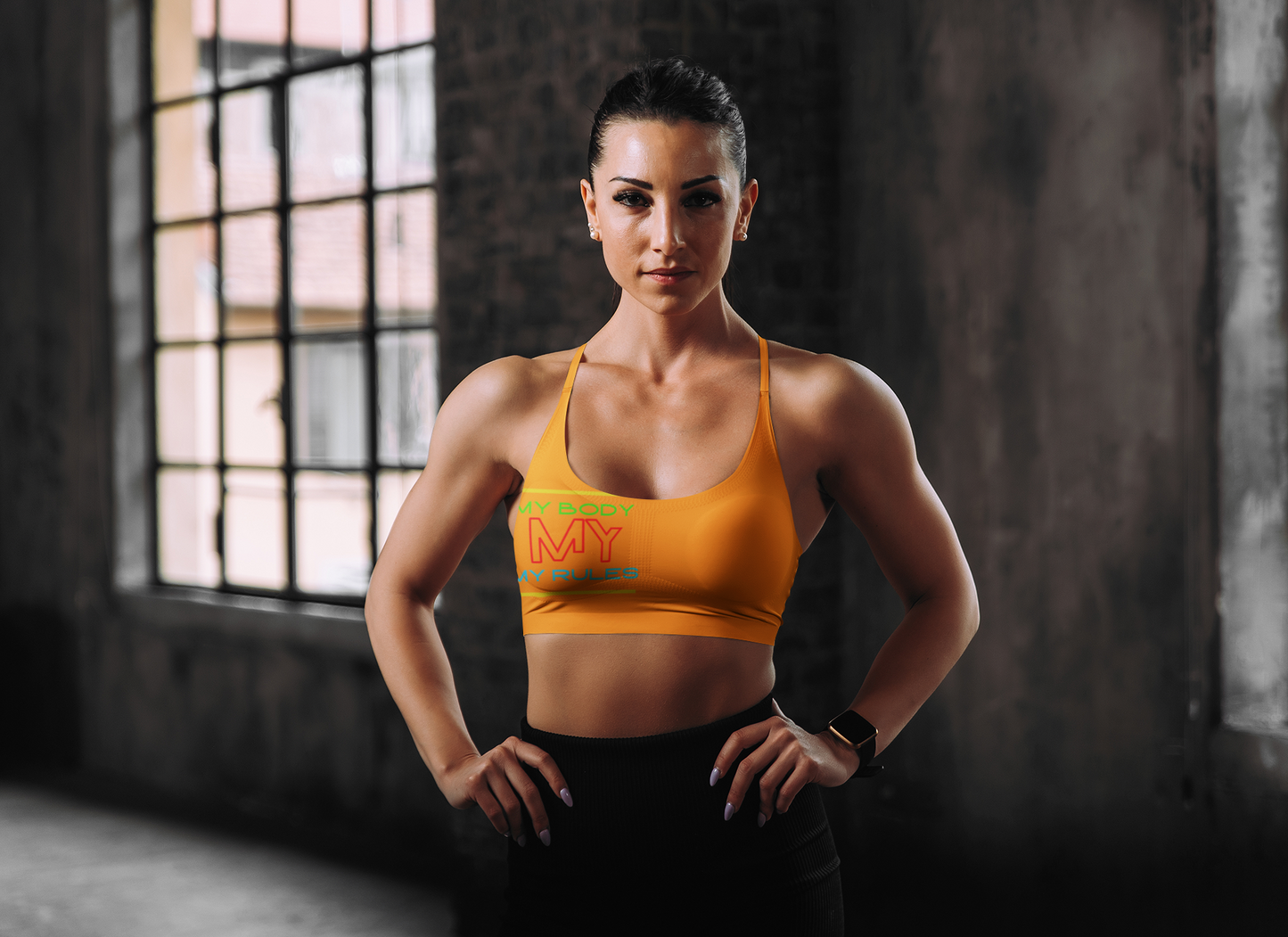 Sports Bra ( My body My rules ) Orange