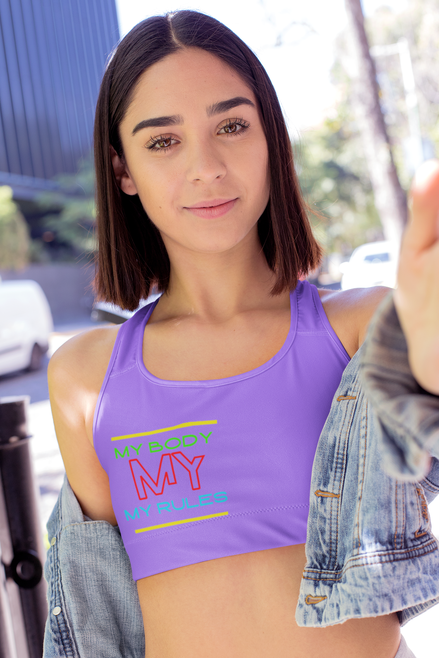Sports Bra ( My body My rules ) Purple